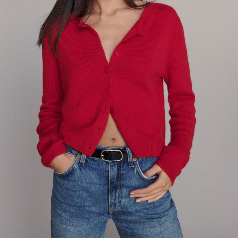 Reformation | Clara Cashmere Crew Cardigan - Cherry